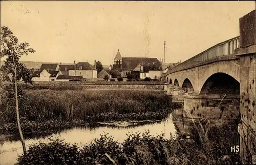 Ak Accolay Yonne, Blick auf den Ort, Brücke