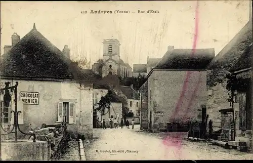 Ak Andryes Yonne, Rue d'Etais, Chocolat Menier, Reklame