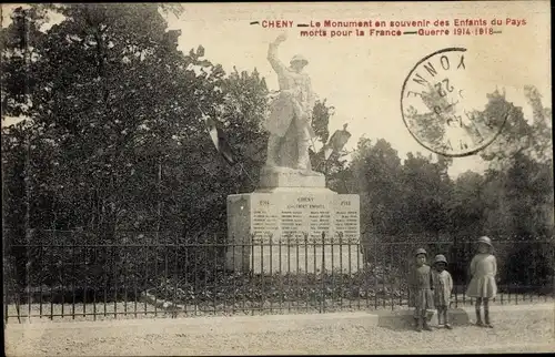 Ak Cheny Yonne, Monument des Enfants du Pays morts pour la France, Kriegerdenkmal