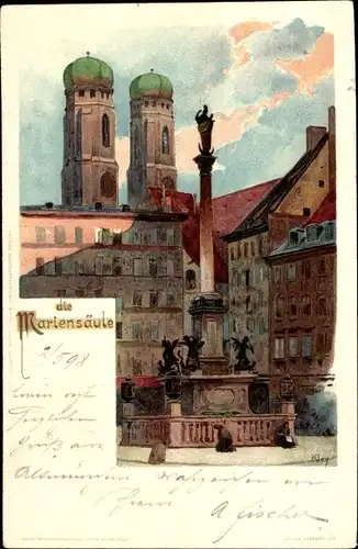 Künstler Litho Kley, Heinrich, München Bayern, Mariensäule, Frauenkirche