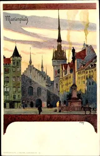 Künstler Litho Kley, Heinrich, München, Marienplatz, Kirche, Denkmal