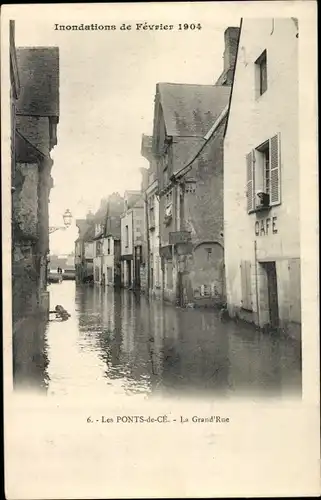Ak Les Ponts de Cé Maine et Loire, Inondations de Février 1904, La Grand' Rue