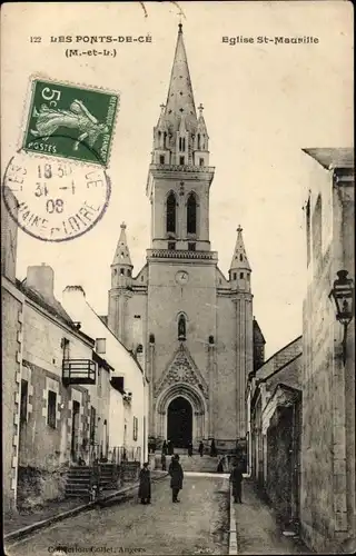 Ak Les Ponts de Cé Maine et Loire, Eglise St. Maurille