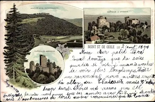 Litho Obernai Elsass Bas Rhin, Odilienberg, Mont Sainte Odile, Chateau d'Ottrott, Landsberg