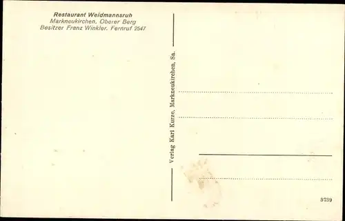 Ak Markneukirchen im Vogtland, Restaurant Weidmannsruh, Oberer Berg