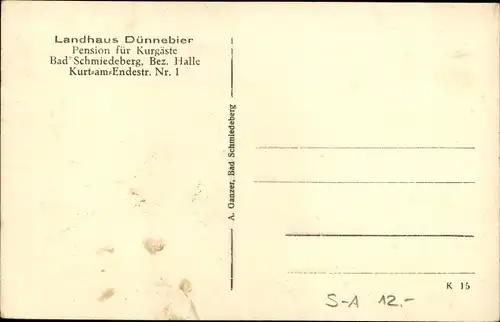 Ak Bad Schmiedeberg in der Dübener Heide, Landhaus Dünnebier, Kurt am Ende Straße 1