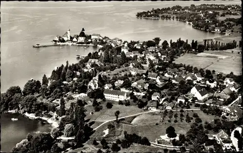 Ak Wasserburg am Bodensee Schwaben, Fliegeraufnahme