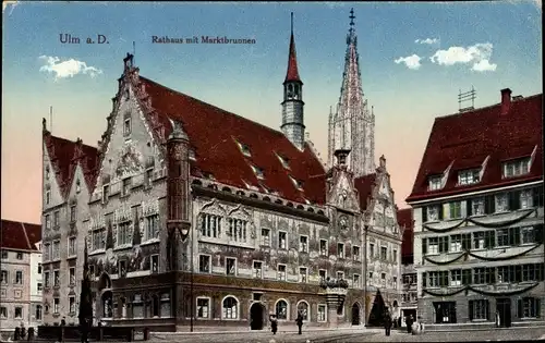 Ak Ulm an der Donau, Rathaus, Marktbrunnen