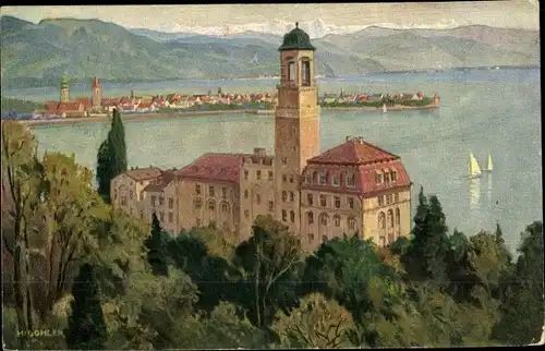 Künstler Ak Gohler, H., Bad Schachen Lindau am Bodensee Schwaben, Kurhaus, Panorama