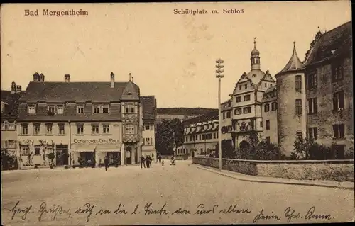 Ak Bad Mergentheim in Tauberfranken, Schüttplatz, Schloss, Konditorei Cafe Roll