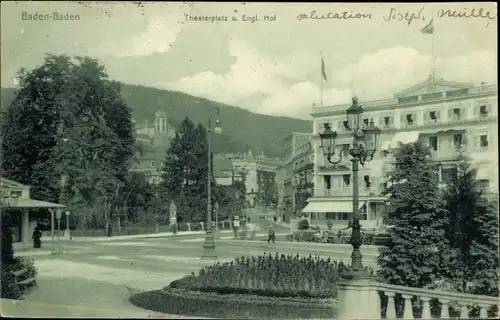 Ak Baden Baden am Schwarzwald, Theaterplatz, Englischer Hof