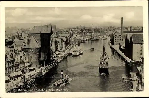 Ak Gdańsk Danzig, Mottlau, Langebrücke, Krantor