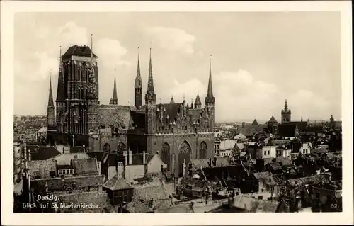 Ak Gdańsk Danzig, St. Marienkirche, Stadtpanorama