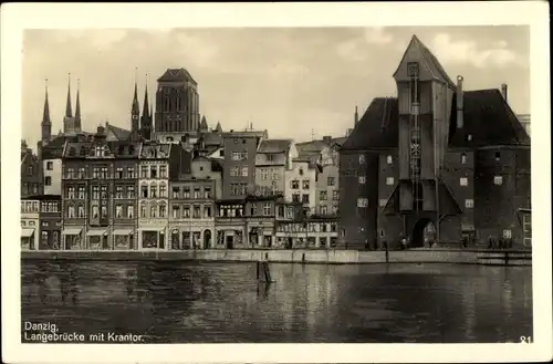 Ak Gdańsk Danzig, Langebrücke mit Krantor