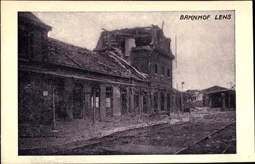 Ak Lens Pas de Calais, Bahnhof, Kriegszerstörung I. WK