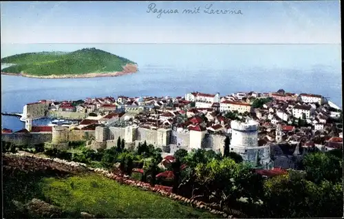 Ak Ragusa Dubrovnik Kroatien, Gesamtansicht, Lacroma, Festungsanlagen