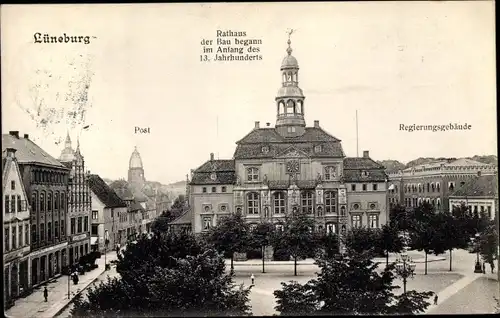 Ak Lüneburg in Niedersachsen, Rathaus, Post, Regierungsgebäude