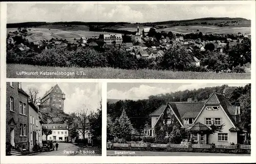 Ak Katzenelnbogen im Taunus, Panorama, Partie mit Schloss, Sanatorium