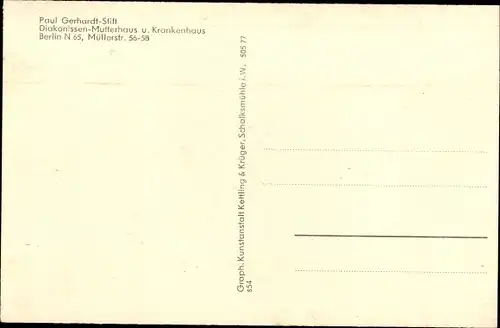 Ak Berlin Wedding, Diakonissenmutterhaus Paul Gerhardt Stift, Müllerstr. 56-58