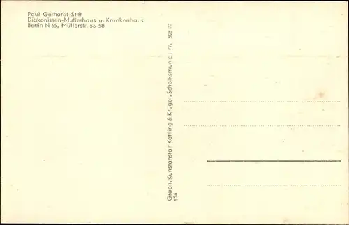 Ak Berlin Wedding, Diakonissenmutterhaus Paul Gerhardt Stift, Müllerstr. 56-58