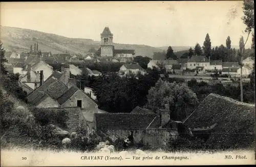 Ak Cravant Yonne, Vue prise de Champagne