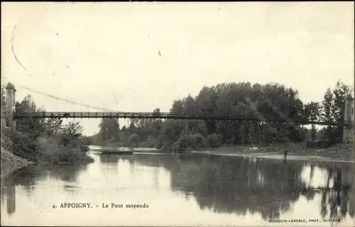 Ak Appoigny Yonne, Le Pont suspendu