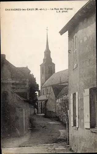 Ak Chavagnes les Eaux Maine et Loire, La Rue de l'Eglise