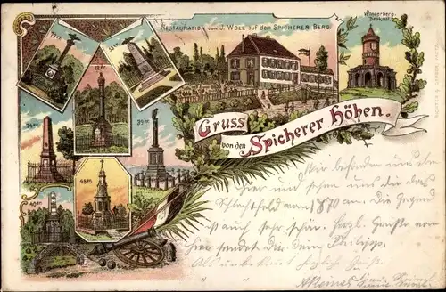 Litho Spicheren Spichern Moselle, Spicherer Höhen, Restauration, Winterbergdenkmal