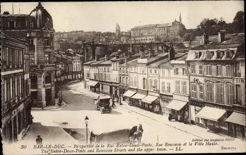 Ak Bar le Duc Meuse, La Rue Entre Deux Ponts, Rue Rousseau, Ville Haute