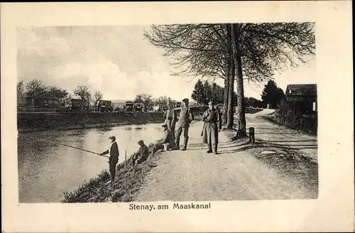Ak Stenay Lothringen Meuse, Am Maaskanal, deutsche Soldaten