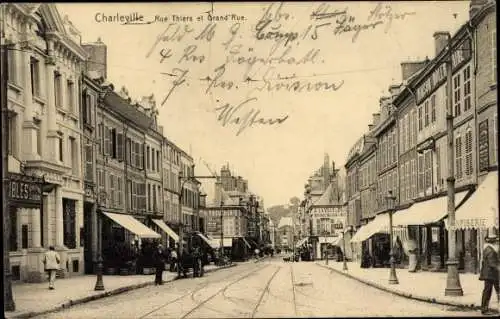 Ak Charleville Mézières Ardennes, Rue Thiers et Grande Rue