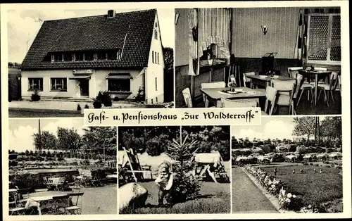 Ak Hüllhorst in Westfalen, Gasthaus zur Waldterrasse, Harald Portmann, Innenansicht, Gartenzwerg