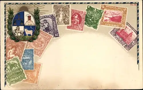 Präge Briefmarken Wappen Ak Uruguay, Pesos, Centesimo