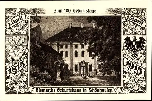 Ak Schönhausen Elbe Sachsen Anhalt, Geburtshaus Bismarcks, Anlässlich d. 100 Geburtstages