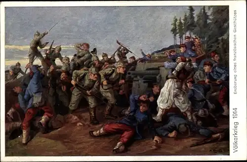 Künstler Ak Eroberung eines französischen Geschützes, I. WK