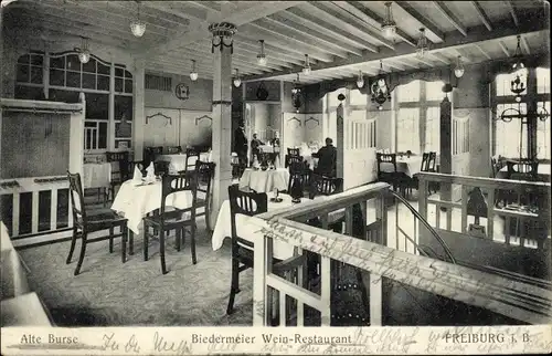 Ak Freiburg im Breisgau Baden Württemberg, Alte Burse, Biedermeier Weinrestaurant, Innenansicht