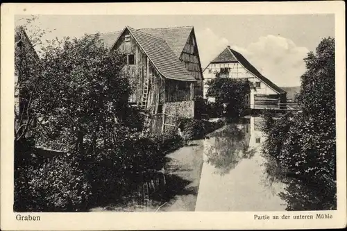 Ak Graben Neudorf in Baden Württemberg, Partie an der unteren Mühle