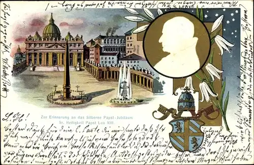 Präge Litho Vatikan, Papst Leo XIII., Vincenzo Gioacchino Pecci, silbernes Jubiläum, Wappen