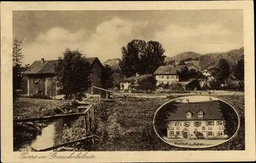 Ak Großholzleute Isny im Allgäu, Gasthof zum Adler, Blick auf den Ort