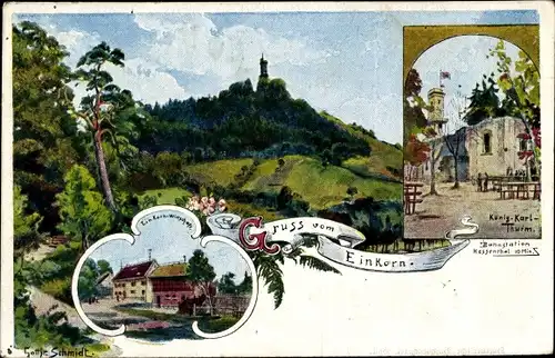 Künstler Ak Schmidt, G., Hessental Schwäbisch Hall, Einkorn Wirtschaft, König Karl Turm