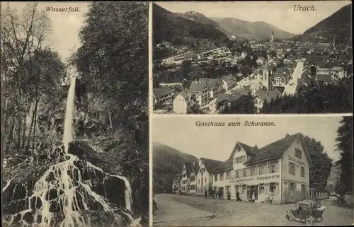 Ak Bad Urach in der Schwäbischen Alb, Gasthaus zum Schwanen, Wasserfall, Blick auf den Ort