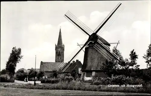 Ak Hoogwoud Nordholland Niederlande, Windmühle, Kirche