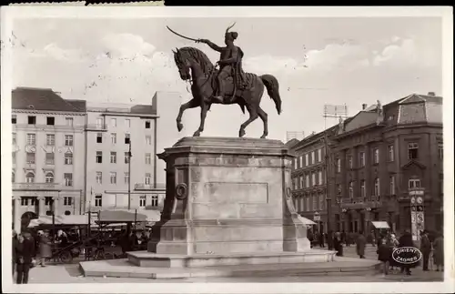 Ak Zagreb Kroatien, Monument Jelacie, Reiterstandbild