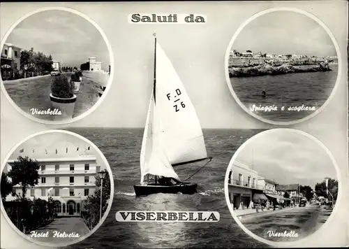 Ak Viserbella Rimini Emilia Romagna, Segelboot, Hotel Helvetia, Spiaggia