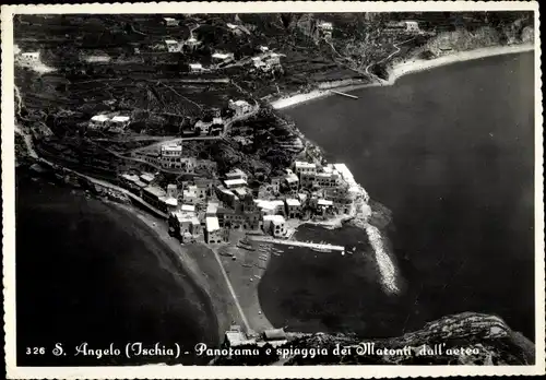 Ak S. Angelo Ischia Campania Italien, Panorama et spiaggia dei Maronti, Fliegeraufnahme