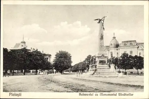 Ak Ploesti Ploiești Rumänien, Bulevardul cu Monumentul Vanatorilor
