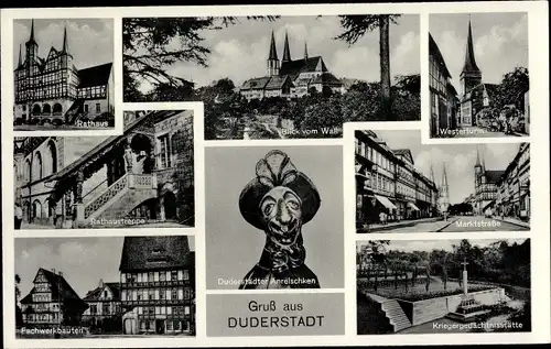 Ak Duderstadt Eichsfeld Niedersachsen, Anreischken, Rathaus, Westerturm, Marktstraße, Kriegerdenkmal