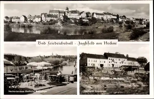 Ak Jagstfeld Bad Friedrichshall Baden Württemberg, Hotel Bräuninger, Neckarterrasse, Panorama
