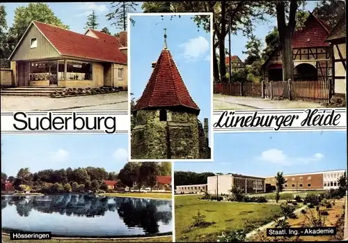 Ak Suderburg in der Lüneburger Heide, Hösseringen, Staatl. Ingenieur Akademie, Turm, Geschäft