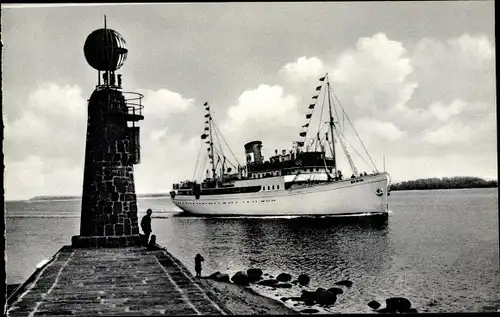 Ak Travemünde Lübeck Schleswig Holstein, Fährschiff MS Dania, Kugelbake